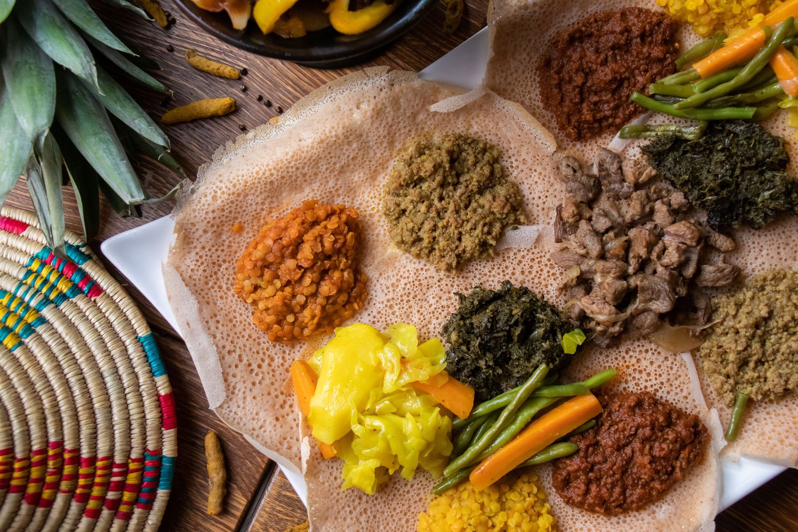 Ethiopian spread of vegetables and stews