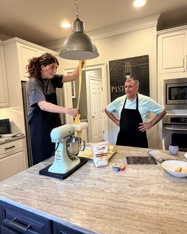 A cooking lesson in a client's kitchen