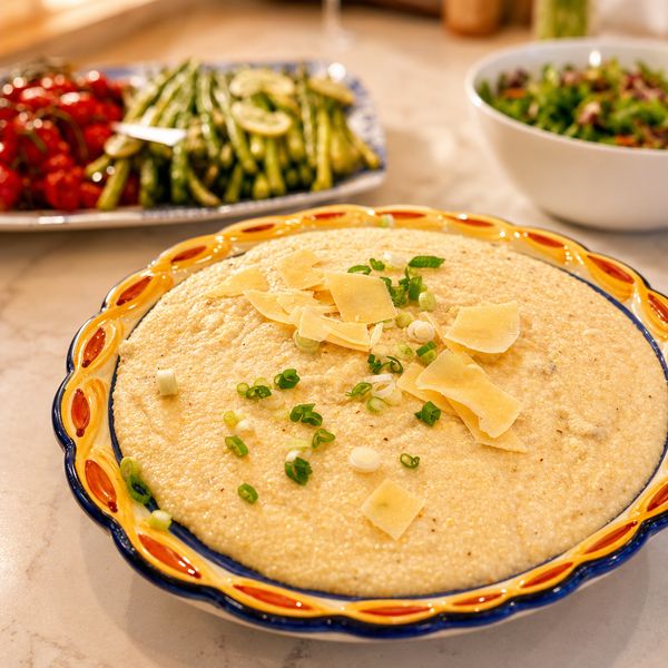 A platter of cheese grits with sides